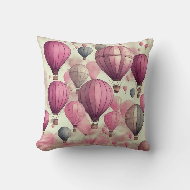 vintage hot air balloon blue pink kudde (Framsida)