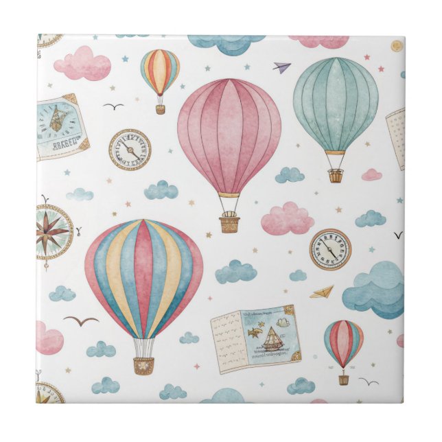 Vintage Hot Air Balloon Pattern (1) Kakelplatta (Framsidan)