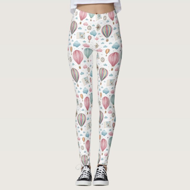 Vintage Hot Air Balloon Pattern (1) Leggings (Framsida)