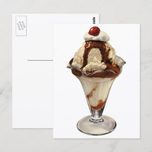 Vintage Hot Fudge Glasskasse efterrätter Vykort