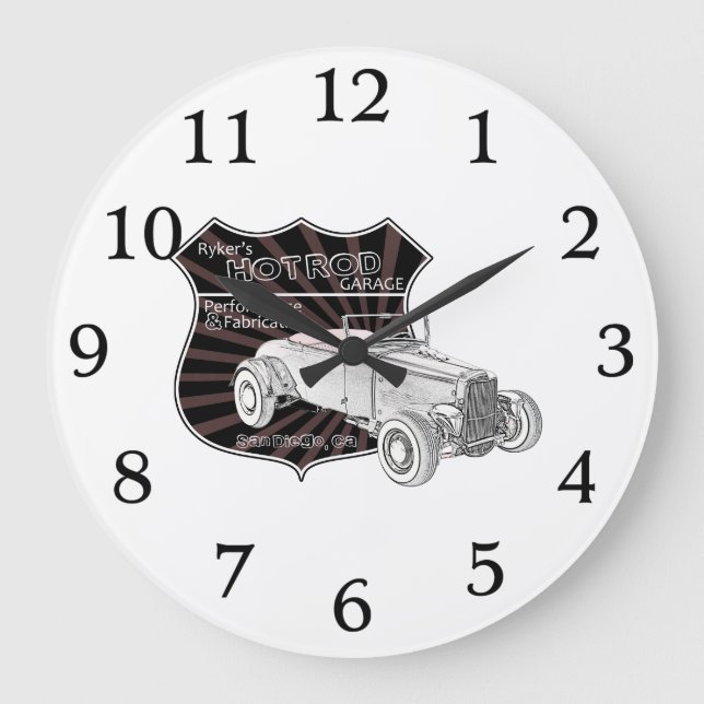 Vintage Hot rod Garage Sign Stor Klocka (Framsida)