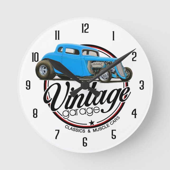 Vintage Hot rod Rund Klocka (Framsida)