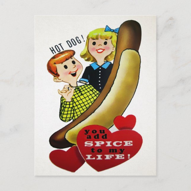 Vintage Hotdog Kärlek Vykort (Framsida)