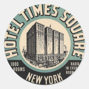 Vintage Hotel New York Times Square-fäster Runt Klistermärke