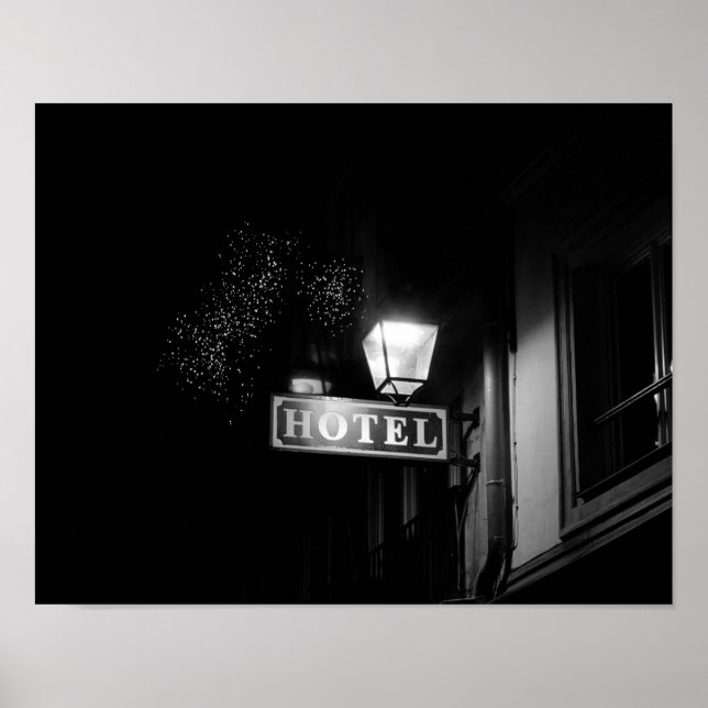 Vintage hotellskylt, gatubelysning och mycket ljus poster (Framsidan)