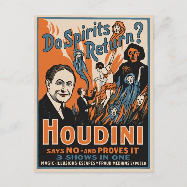 Vintage Houdini Magic Poster Vykort (Framsida)