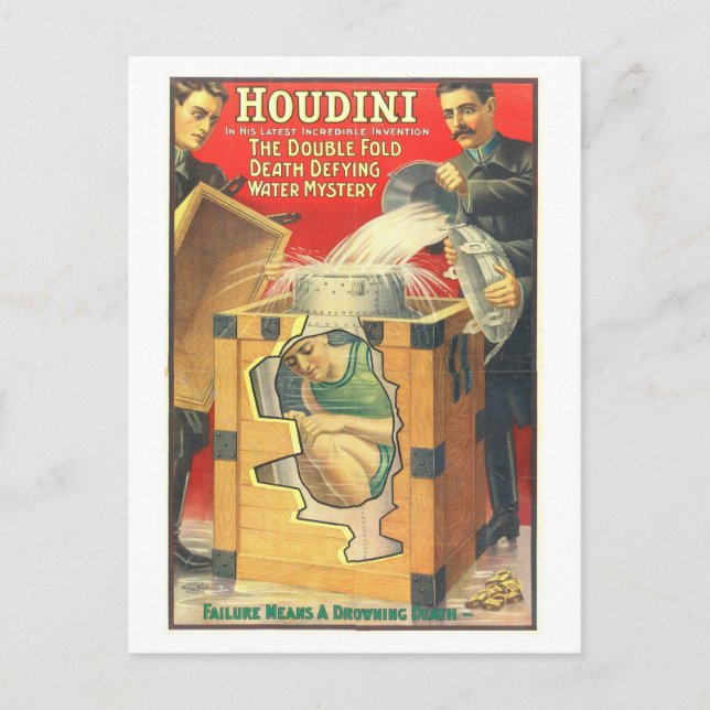 Vintage Houdini Vatten Mystoppreklam Vykort (Framsida)