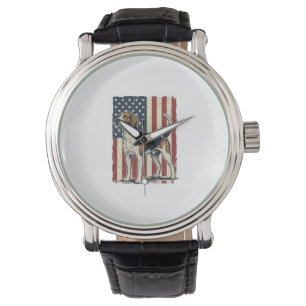 Vintage Hound Dog Patriotisk Flagga Vektor Tröja D Armbandsur