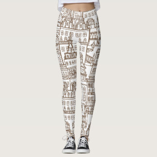 Vintage Houses: Arkitectural Seamless Mönster. Leggings