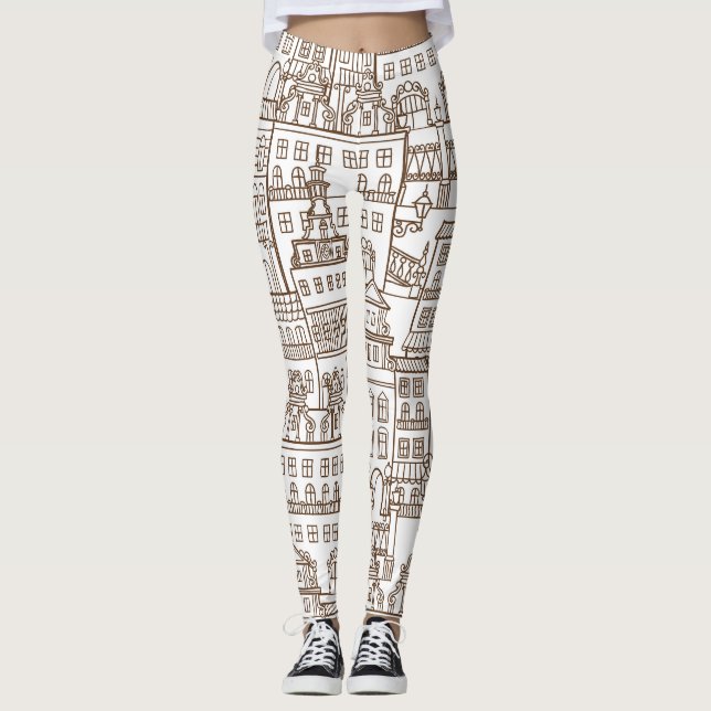 Vintage Houses: Arkitectural Seamless Mönster. Leggings (Framsida)