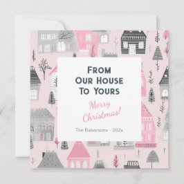 Vintage Houses on Rosa jul Card Kort
