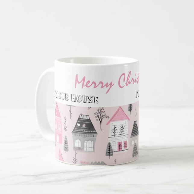 Vintage Houses på Rosa jul Kaffemugg (Framsida vänster)