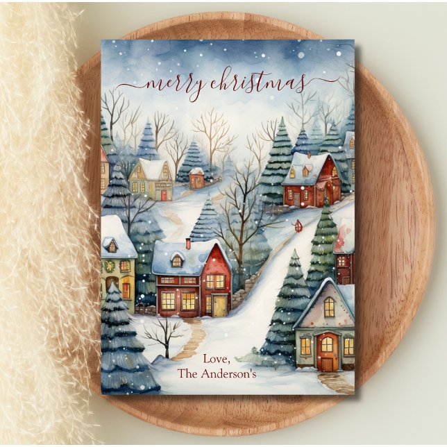 Vintage Houses Winter Wonderful Land jul Julkort (Vintage Old Fashion Snowy Christmas Village Christmas Holiday Card.  Printed or Digital)