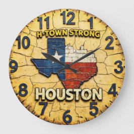 Vintage Houston H-Town Strong Texas Rustic Home Stor Klocka