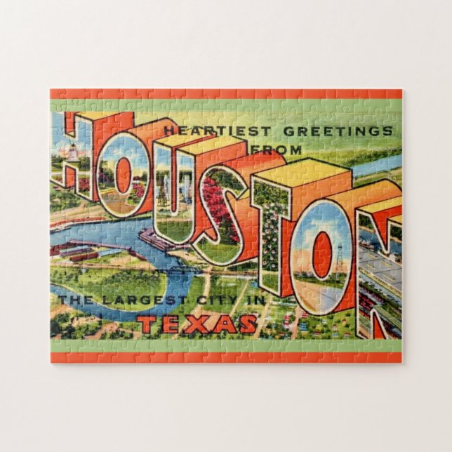 Vintage Houston Texas Postcard Pussel (Horisontell)