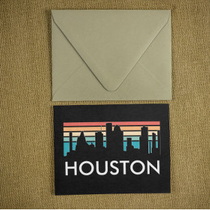 Vintage Houston Texas Sunset Colorful Skyline Vykort
