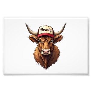 Vintage Howdy Highland Ko Western Trucker Hattstil Fototryck