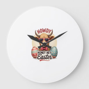 Vintage Howdy Honey Påsk Highland Ko Söt Kanin Stor Klocka