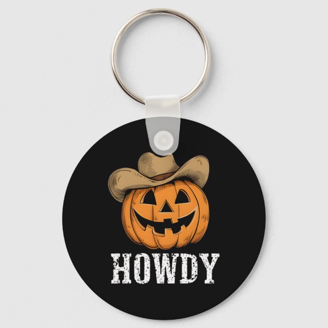 Vintage Howdy Pumpkin Cowboy Western Nyckelring (Framsida)