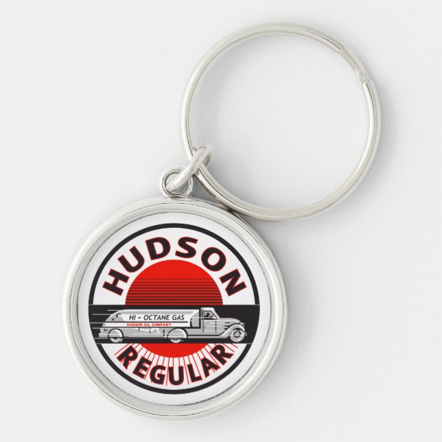 Vintage Hudson Regular bensinskylt Rund Silverfärgad Nyckelring (Framsidan)