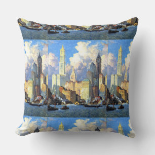 Vintage Hudson River Waterfront Kudde