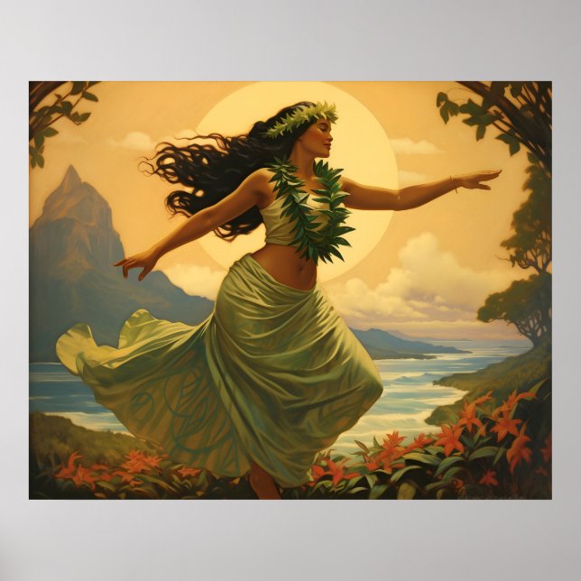Vintage Hula Dance Hawaiian Woman Travel Poster (Framsidan)