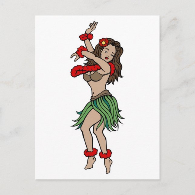 Vintage Hula Hawaiian Girl Tattoo Art Vykort (Framsida)
