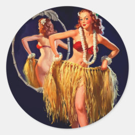 Vintage Hula Hawaiian Pin UP Girl Runt Klistermärke