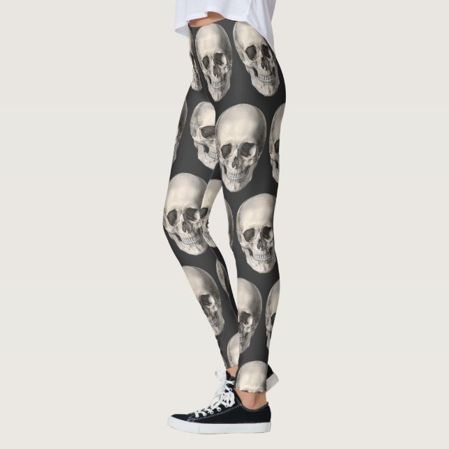 Vintage Human Anatomy Skull, Halloween Skeleton Leggings (Vänster)