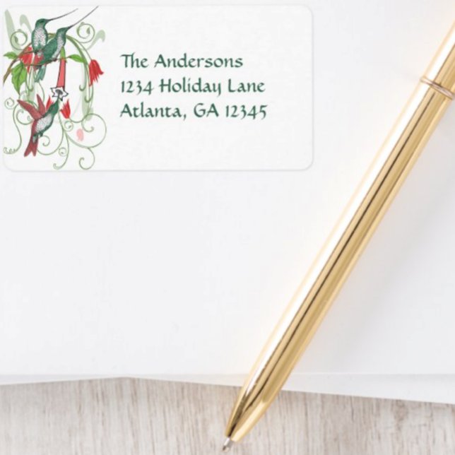 Vintage Humingbird Swirl Red Teal Adressetiketter (Skapare uppladdad)