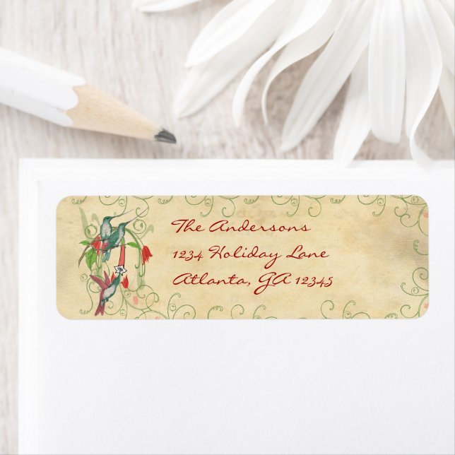 Vintage Humingbird Swirl Returadress Returadress Etikett (Insitu)
