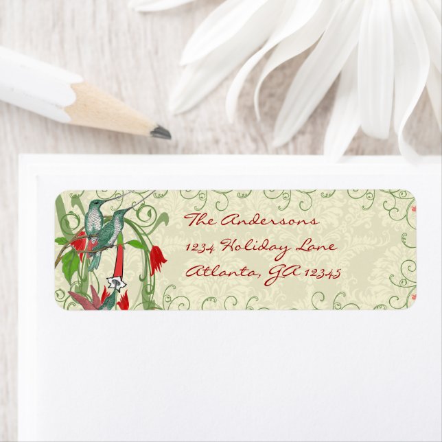 Vintage Humingbird Swirl-Returadress Returadress Etikett (Insitu)