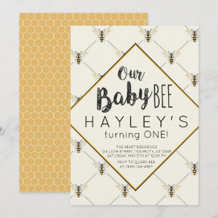 Vintage Humla Baby Bee 1:a födelsedag Inbjudningar