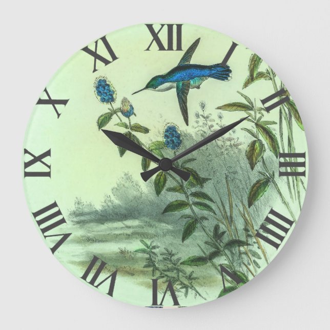 Vintage Hummingbird av John Gould Stor Klocka (Framsida)