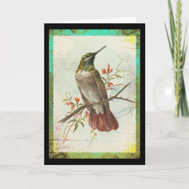 Vintage Hummingbird Birthday Kort (Framsida)