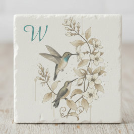Vintage Hummingbird Botanisk Initial Present Stenunderlägg