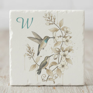Vintage Hummingbird Botanisk Initial Present Stenunderlägg