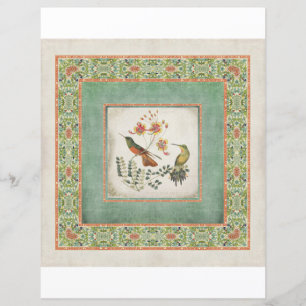 Vintage Hummingbird Chinoiserie Asian Blommigt Löv
