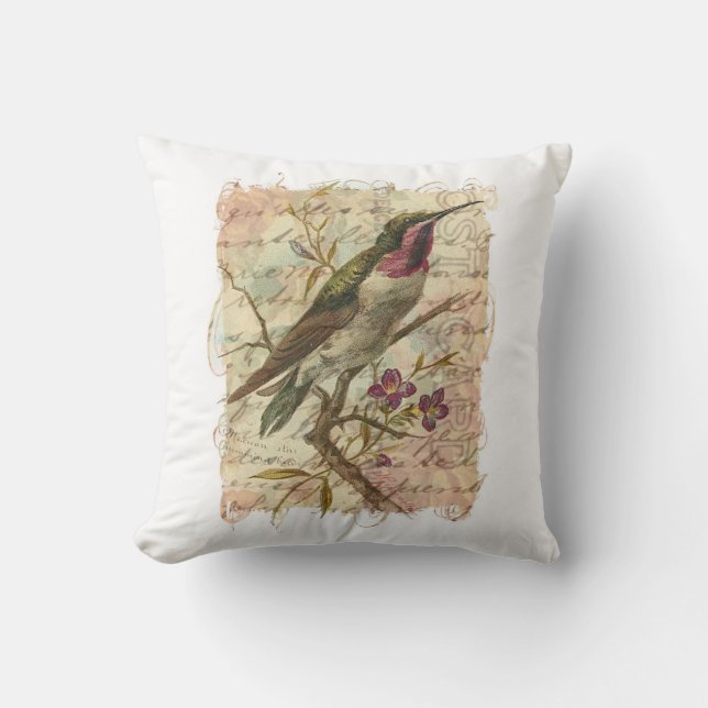 Vintage Hummingbird Kudde (Framsida)