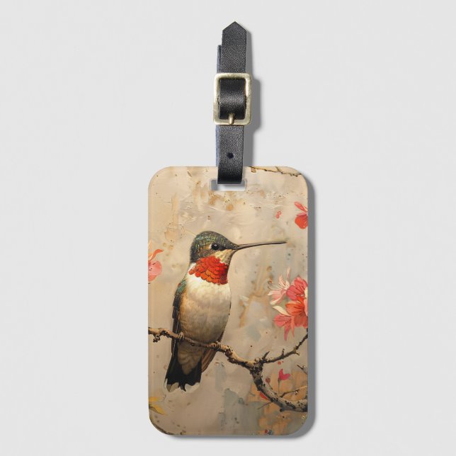 Vintage Hummingbird Luggage Tag Bagagebricka (Framsida vertikal)