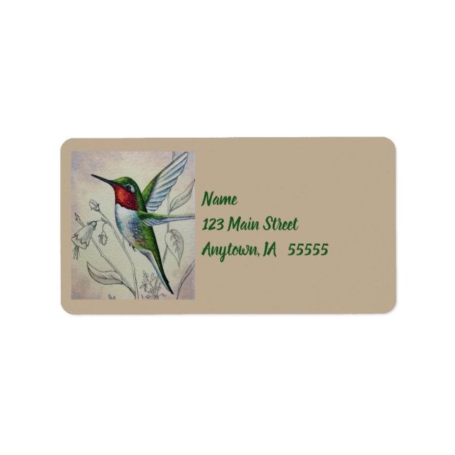 Vintage Hummingbird nr 1 Vattenfärgkonst Adressetikett (Framsidan)