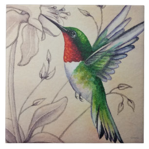 Vintage Hummingbird nr 6 Vattenfärgskonst Kakelplatta