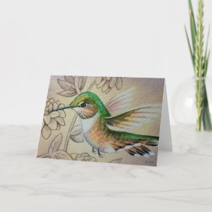 Vintage Hummingbird nr 7 Vattenfärgskonst Kort