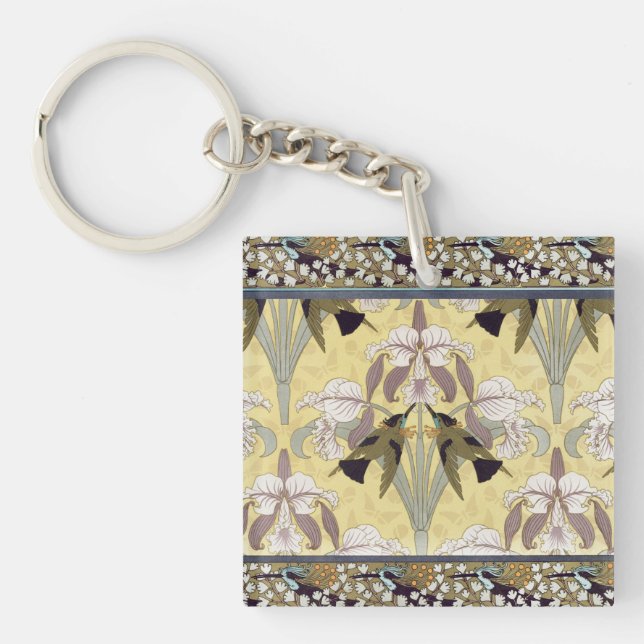 Vintage Hummingbird Orkidé Art Nouveau Mönster (Framsidan)