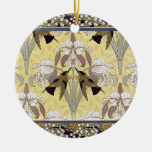 Vintage Hummingbird Orkidé Art Nouveau Mönster Julgransprydnad Keramik