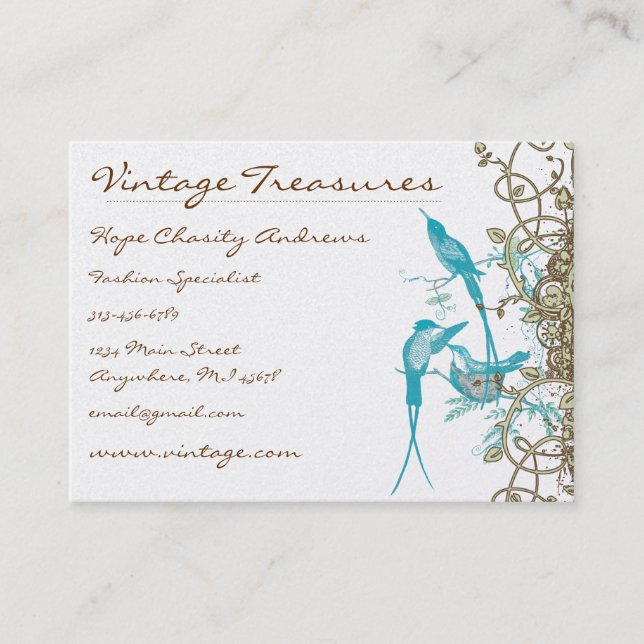 Vintage Hummingbird Swirl Design Visitkort (Framsida)
