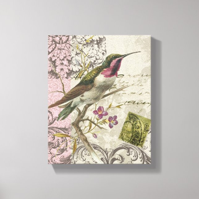 Vintage Hummingbird...utsträckt arbetsyta Canvastryck (Framsida)
