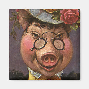 Vintage humor, dum och rolig viktoriansk damgris magnet