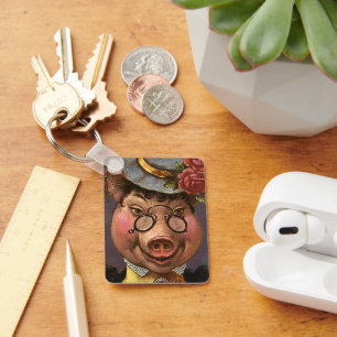 Vintage Humor, Fånig och Lungt Victorian Dam Gris Nyckelring