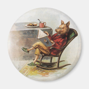Vintage Humor, Gris i raketstol Läsande Bok Magnet
